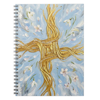 Caderno Espiral Cruz de Santa Brígida Snowdrops Golden Imbolc Arte