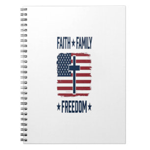 Caderno Espiral Cruz Patriótica Fé Família Liberdade Bandeira EUA 