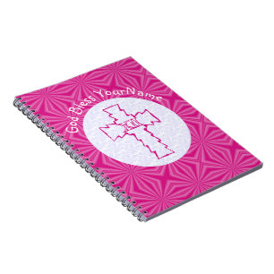 Caderno Espiral Cruz Zig Zag Rosa Choque em Quadrados Irregulares 