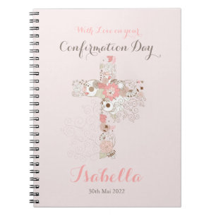 Caderno Espiral Cruzamento floral de confirmação de cor-de-rosa