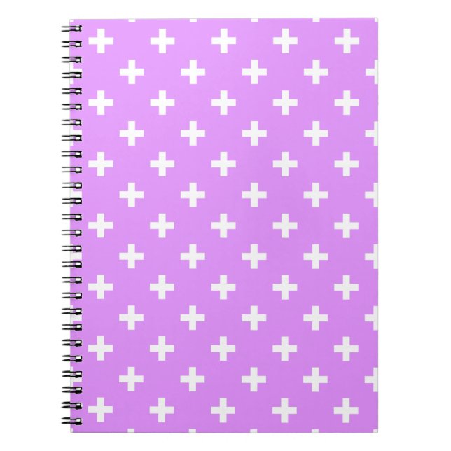 Caderno Espiral Cruzes brancas de polca em lilac (Frente)