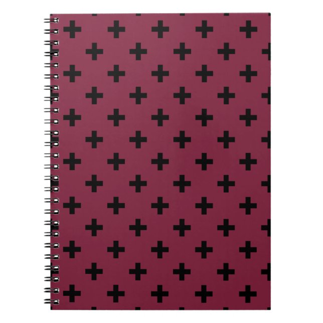Caderno Espiral Cruzes de polca preta em amora (Frente)