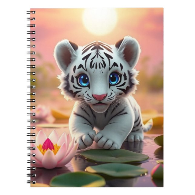 Caderno Espiral Cubo de Tigre Branco lúdico nos pântanos da Índia (Frente)
