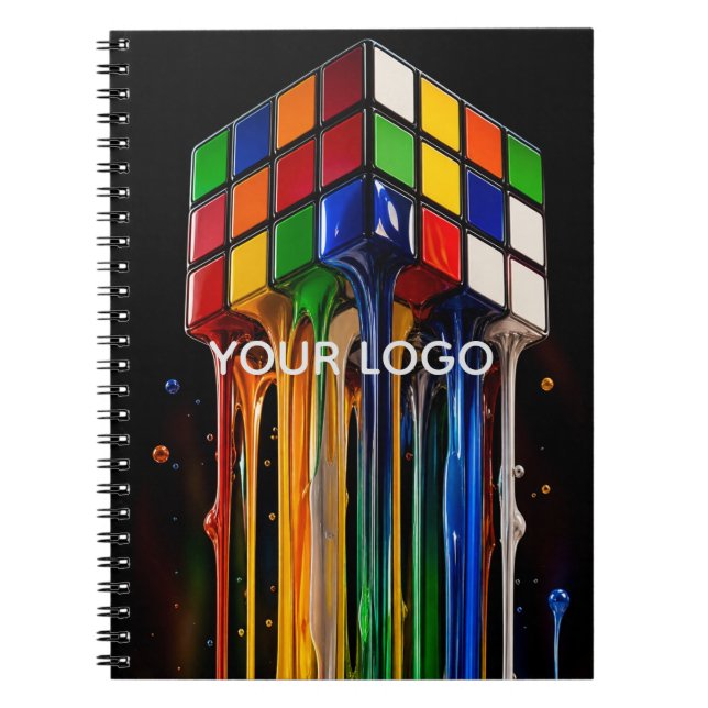 Caderno Espiral Cubo Mágico de Arco-íris Cromado Derretendo (Frente)