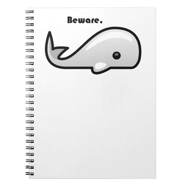 Caderno Espiral Cuidado com o desenho da baleia branca (Frente)
