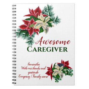 Caderno Espiral Cuidador Agradecimento Apreciação Floral Poinsetti