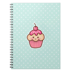 Caderno Espiral Cupcake cor-de-rosa de Kawaii e bolinhas bonitos