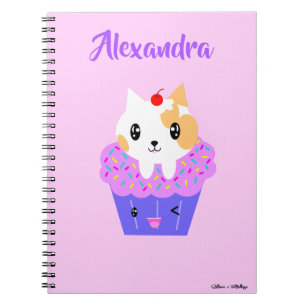 Caderno Espiral Cupcake de Gato Kawaii Calico