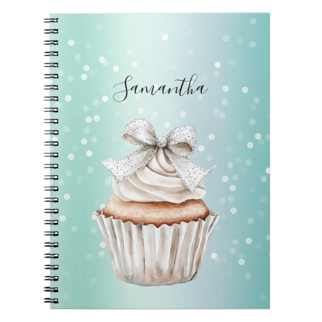 Caderno Espiral Cupcake de Tinta com Pontos Bokeh Branco   (Frente)