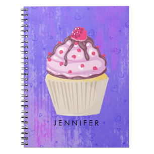 Caderno Espiral Cupcake doce com framboesa no topo