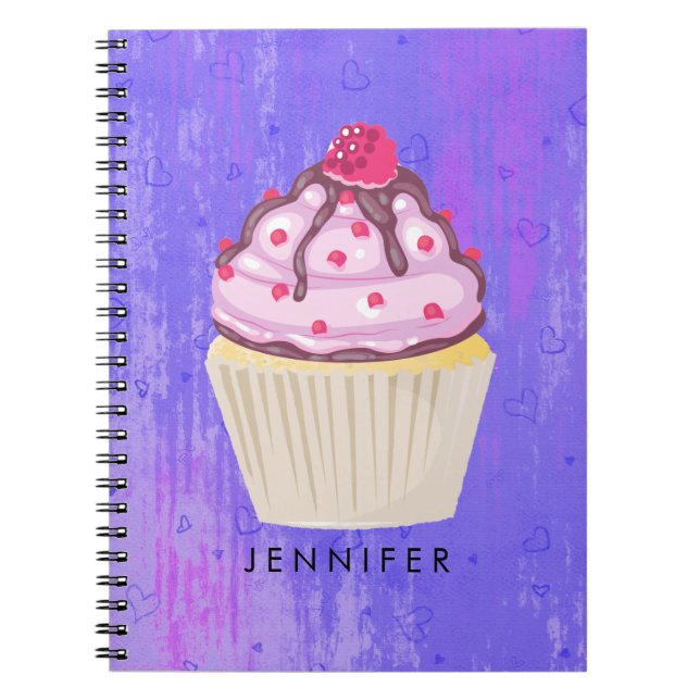 Caderno Espiral Cupcake doce com framboesa no topo (Frente)