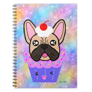 Caderno Espiral Cupcake Francês Bulldog Cute Rainbow Sparkle