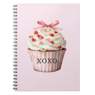 Caderno Espiral Cupcake Laço Rosa Corações Vermelhos