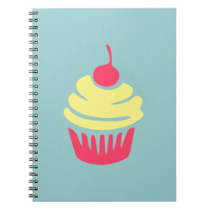 Caderno Espiral Cupcake rosa e amarelo com cereja no topo
