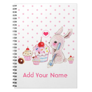 Caderno Espiral Cupcakes bonitos do coelho e do kawaii -