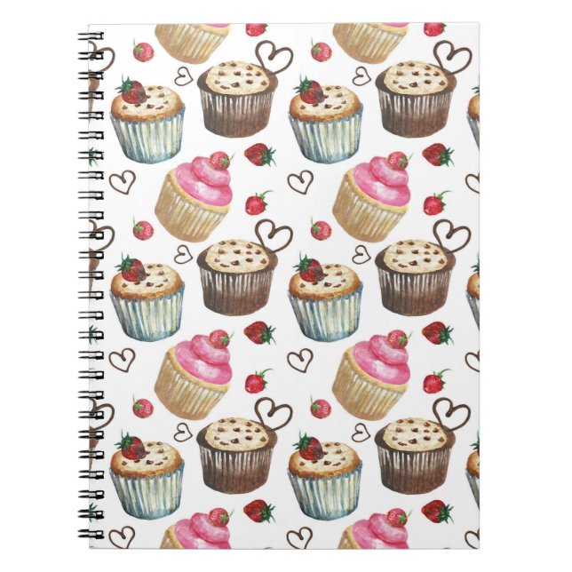 Caderno Espiral Cupcakes de aquarela (Frente)