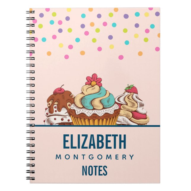 Caderno Espiral Cupcakes de Estilo Retro Deserto Doce (Frente)