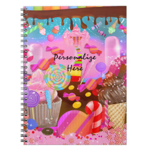 Caderno Espiral Cupcakes de fantasia da Candy Land e um tema doce