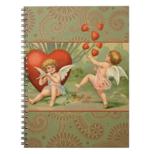 Caderno Espiral Cupidos Vintage em Dia de os namorados com Coraç