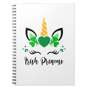 Caderno Espiral Curioso Unicorn Face Shamrock Irish Princess Rua P