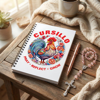 Caderno Espiral Cursillo Rooster with Roses Pray Reflect Grow