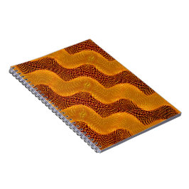 Caderno Espiral Curva laranja e pontos de ourados sobre marrom