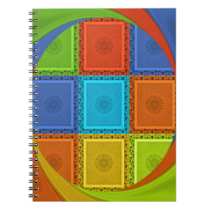 Caderno Espiral Curva quadrada verde Ouro vermelha