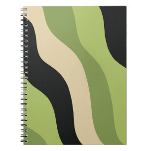 Caderno Espiral curvas verdes, pretas e beges coloridas