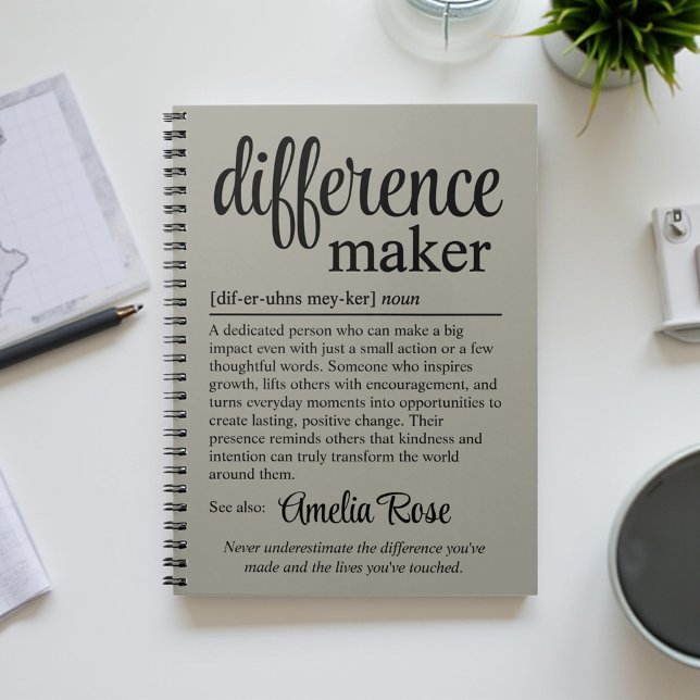 Caderno Espiral Custom Difference Maker Definition Thank You Gift (Criador carregado)