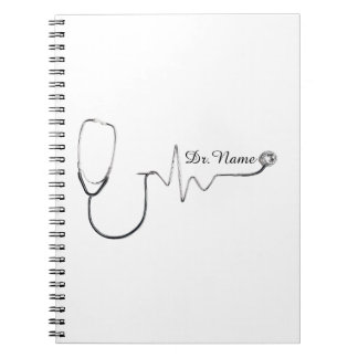 Caderno Espiral Custom Doctor Name Stethoscope Heartbeat Design