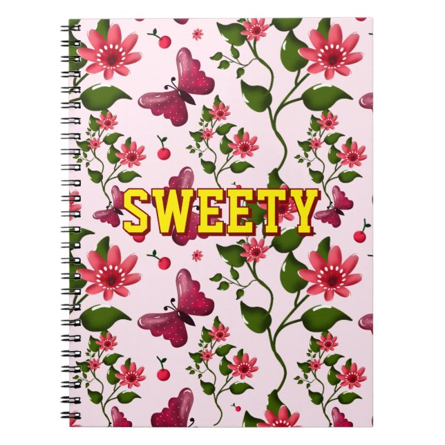 Caderno Espiral Custom floral butterfly pattern  (Frente)