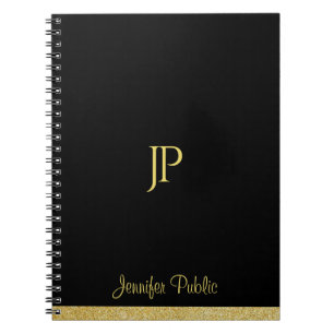 Caderno Espiral Custom Gold Look Text Modern Monogram Template