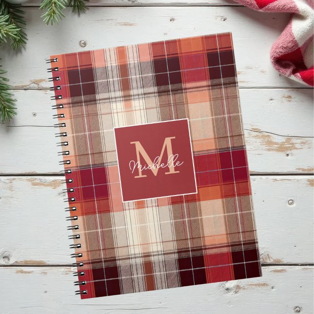 Caderno Espiral Custom Monogram Festive Gingham Style Pattern (Criador carregado)