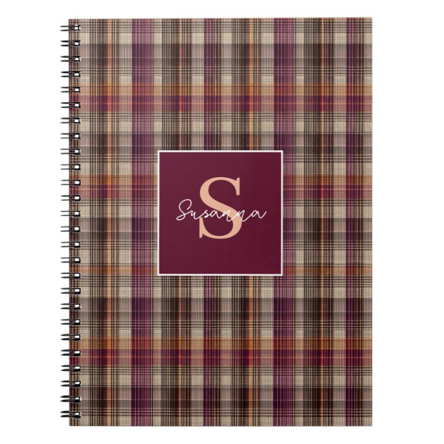 Caderno Espiral Custom Monogram Gingham Style Pattern (Frente)