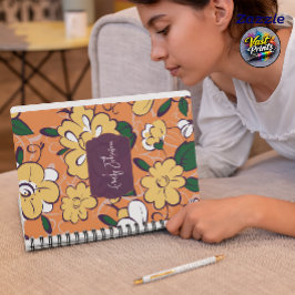Caderno Espiral Custom Name Abstract Floral Orange White