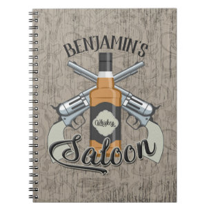 Caderno Espiral Custom NAME Cowboy Revolver Gun Whiskey Saloon