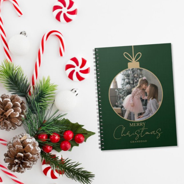 Caderno Espiral custom photo collage Merry Christmas bauble (Criador carregado)