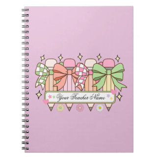 Caderno Espiral Custom Teacher Name Notebook | Cute Bow Teacher
