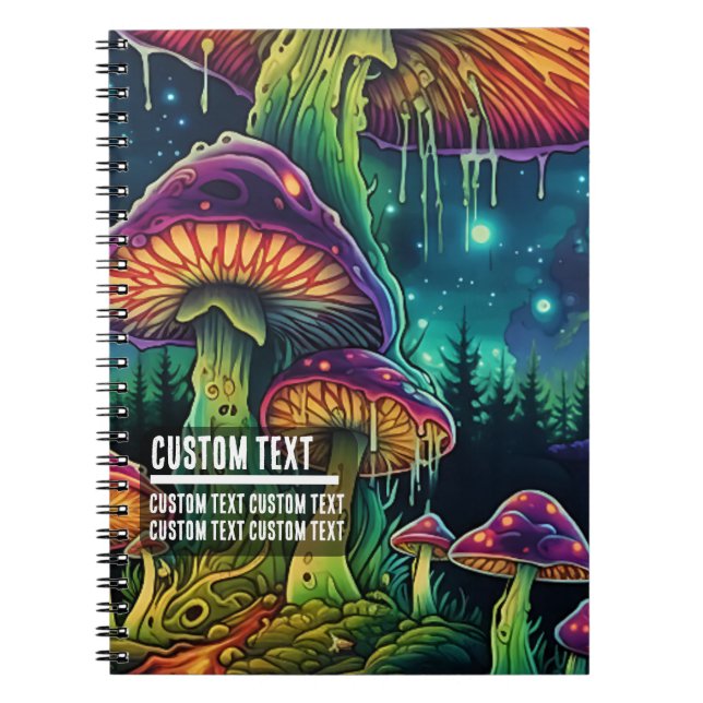 Caderno Espiral Custom Text Enchanted Forest Glow Psychedelic Art  (Frente)