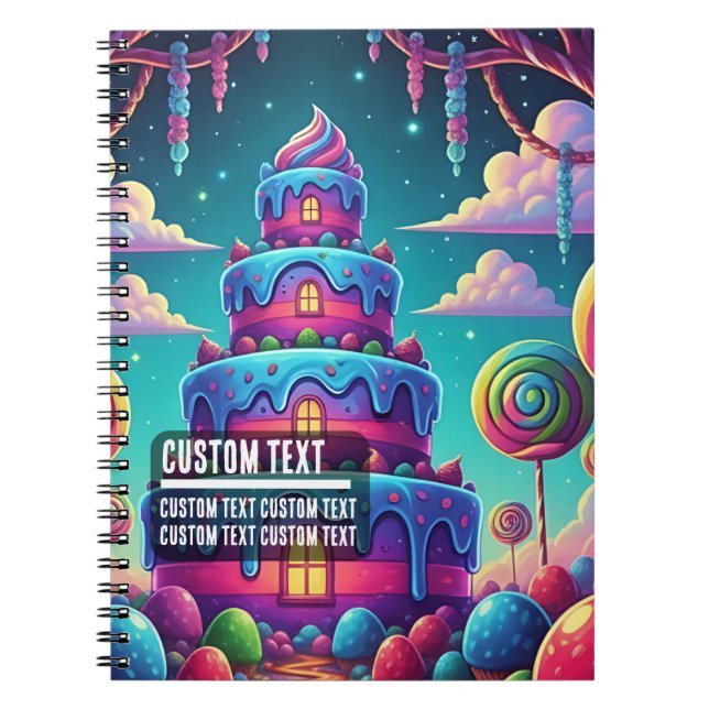 Caderno Espiral Custom Text Fantasy Layered Cake Blue Pink Purple (Frente)