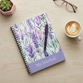 Caderno Espiral Custom Text Purple Floral Journal