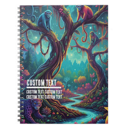 Caderno Espiral Custom Text Vibrant Jungle Monkeys Whimsical