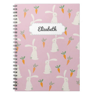 Caderno Espiral Customizable Cute Rabbit Carrot Pattern