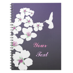Caderno Espiral Customizável: Colibri e flor no roxo