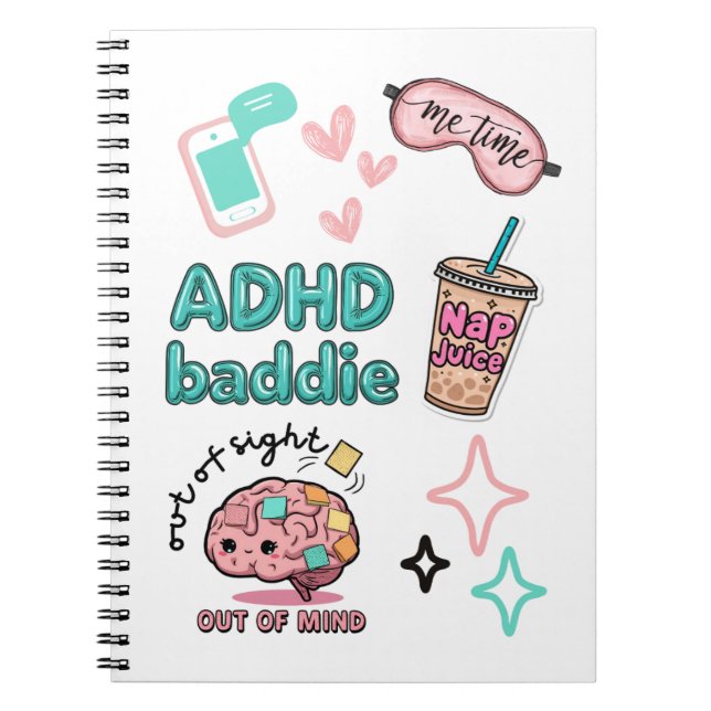 Caderno Espiral Cute ADHD Baddie Notebook  (Frente)
