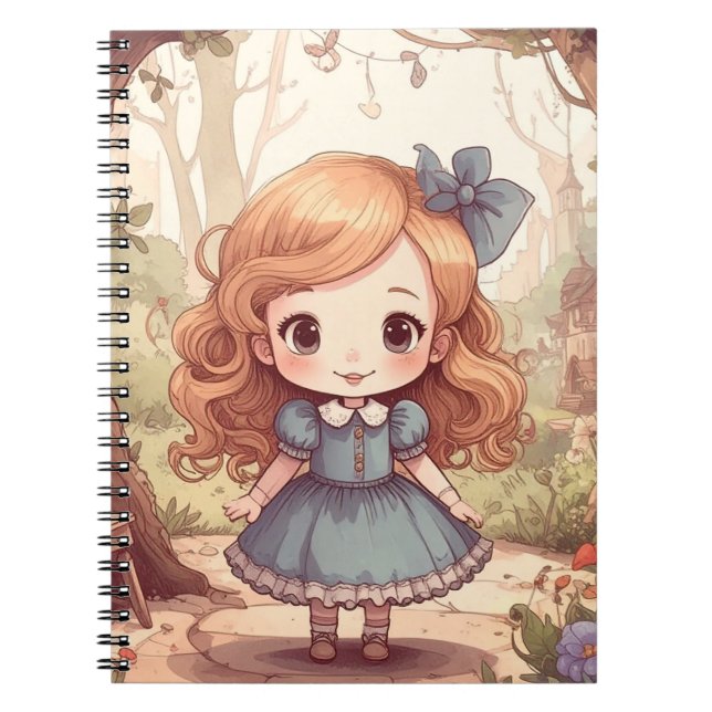 Caderno Espiral Cute Alice in Wonderland Whimsical Woodland Art (Frente)