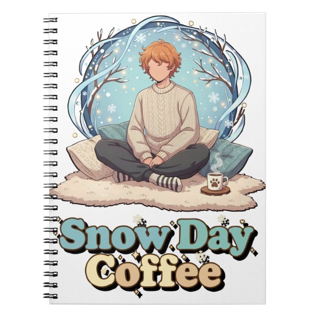 Caderno Espiral Cute Anime Boy Drinking Coffee in Winter (Frente)