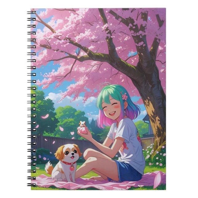 Caderno Espiral Cute Anime Girl with Doggie Notebook (Frente)