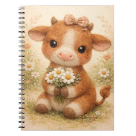 Caderno Espiral Cute Baby Cow with Daisies – Whimsical Farm