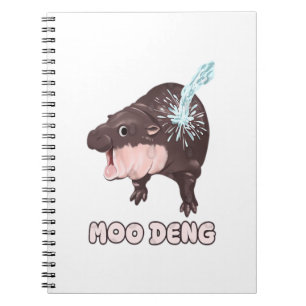 Caderno Espiral Cute Baby Hippo Moo Deng Bouncy Pig in Thai T-Shir